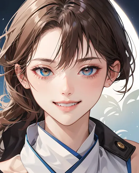 ((top-quality、8k、​masterpiece:1.3))、1girl in、a smile、full bodyesbian、Slim Faces、Pretty women、(dark brown  hair)、White Doshi:1.1、hyperdetailed face、A detailed eye、二重まぶた、blured background、Slim Faces、fitness、short-cut