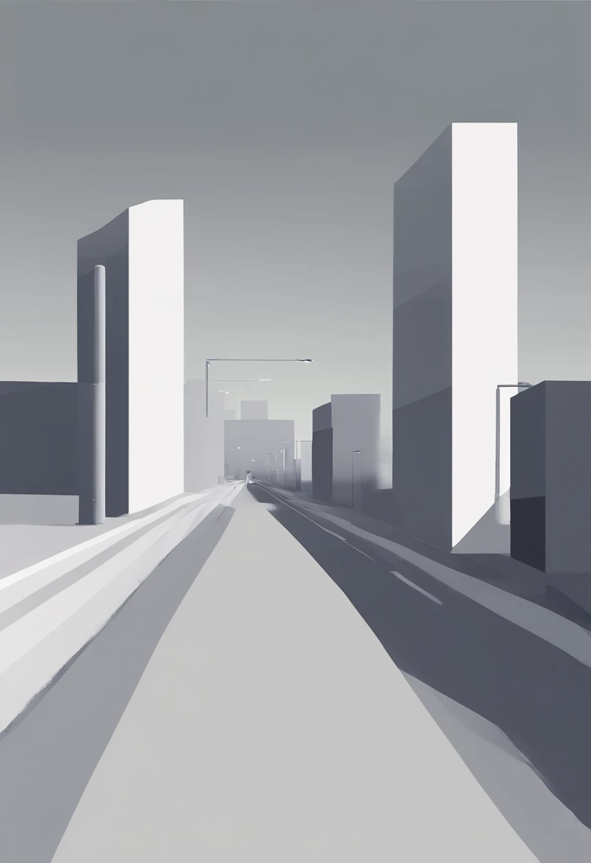 indie game art, simple, minimalist, gray colors, city landscape, geometric, dystopian