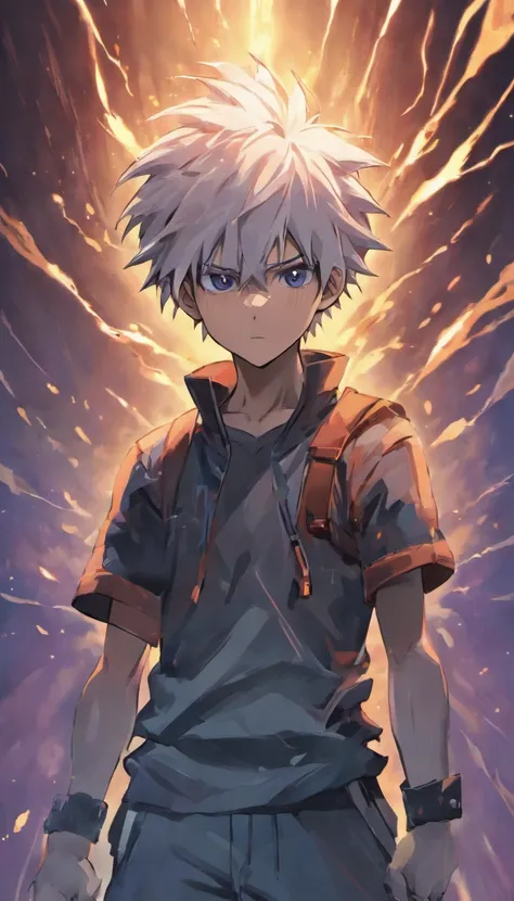 Kakashi Hatake Very cool, cold eyes, Absurd resolution, high resolution, (masterpiece: 1.4), hyper-detail, young mans messy short white hair , thunder, Abstract fantasy background