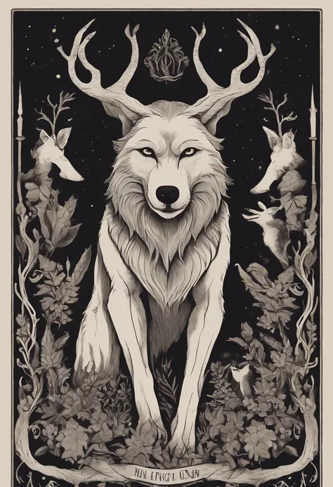 a cartoon image of a wolf with horns and a tail, wendigo, the wendigo, a minotaur wolf, a humanoid mosquito wolf, an anthropomorphic wolf, a humanoid thistle monster, an anthropomorphic deer, male djinn man demon hybrid, madness creature, spiritual cryptid...