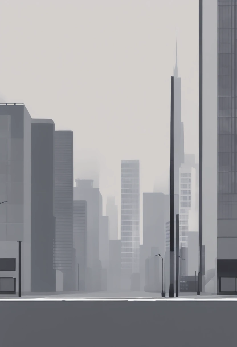 indie game art, simple, minimalist, gray colors, city landscape, geometric, dystopian, side view of street and buildings