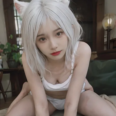 8K,((NSFW))、(Sexy poses collection)、((in ones underwear only))、(((White hair color))) 、undersized head、Best Quality, masutepiece, Ultra High Resolution, (Realism: 1.4), Original photo, (True skin texture: 1.3), (Film grain: 1.3), Beautiful eyes and face de...