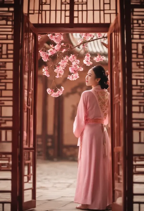 Wuxia style，China-style，Huge copper mirror，petals，peach blossom，In pink，purpleish color，doors，Huge copper mirror，No characters - AR 16:9 --9 2 --s 750**