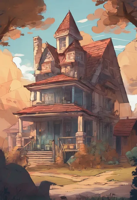 arafed image of a family of four standing in front of a house, concept art by Craig Thompson, trending on cg society, conceptual art, character art closeup, animated still, cartoon style illustration, official art, very stylized, animated film, telltale ga...