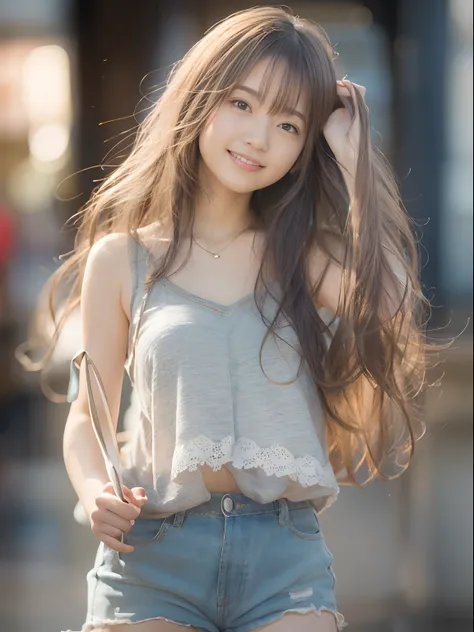 (8K, top-quality, ​masterpiece:1.2), (realisitic, Photorealsitic:1.37), ultra-detailliert, １Girl of Man,cute little, 独奏,Beautiful detailed sky,date,(Nasal blush),(A smile:1.15),(a closed mouth)tiny chest、beatiful detailed eyes、(length hair: 1.2)、Floating H...