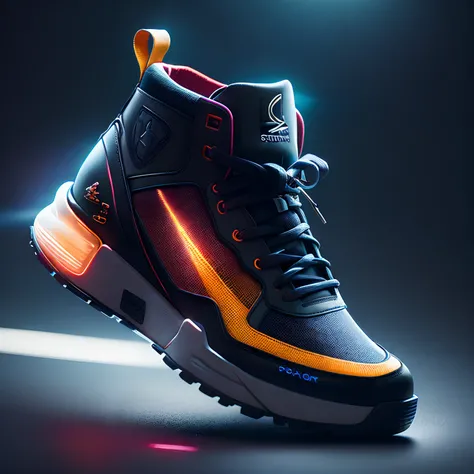 product photography of a cybepunk sneakers, epic render, octane, atmosphere, particles, soft volumetric lights, (backlit:1.3), (cinematic:1.3), intricate details, (ArtStation:1.3)