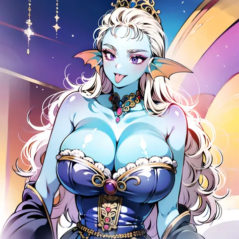 8K,High quality,Anime,married woman,Beautiful woman,Bright,Eye Highlights,Purple eyes,Sexy,ultra gigantic tits,oversized tits,Dark blue ,Erotic,beautiful line art. Blue skin, Blue and orange gradient fins, sticking out the tongue、