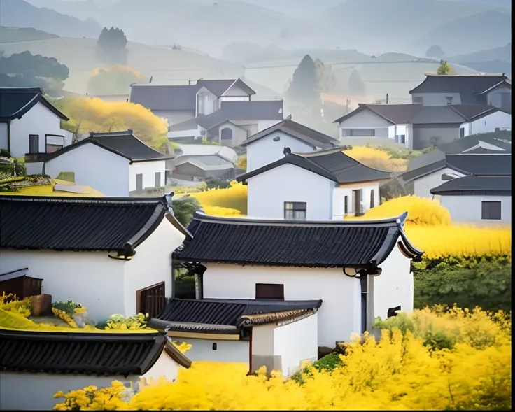 View of small village in the middle of green valley, Valle encantador, very beautiful scenery, lush countryside, very very beautiful scenery, countryside in japan, very very very beautiful scenery, rolling green hills, Amazing landscape, korean countryside...