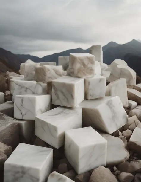 Broken marble blocks，Mountains piled up，Porcelain pattern，Tim Walker style，Heads-up