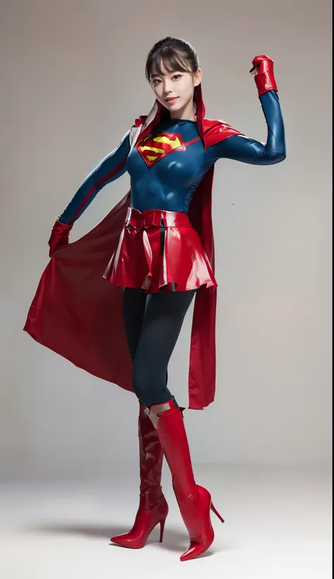 (((Be sure to wear black tights)))、(((Keep your background simple)))、(((Make the most of the original image)))、(((Supergirl Costume)))、(((shiny short hair)))、(((Suffering)))、(((Feet must necessarily be worn with black tights)))、(((Smile)))、(((You need to w...