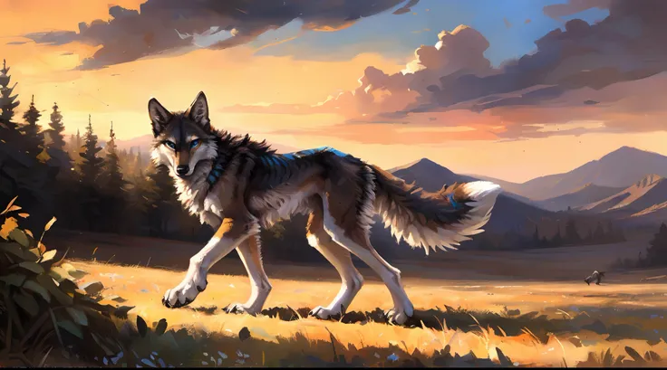 ((Solo)), male people, coyote, (Multi-colored fur, White-brown:1.3), ((Wolf face, White hair, Big eyes, White eyelids, Blue pupil, Slim:1.2) (Tough, Calm expression:1.2)), Abs, Slim, pinging)), (Correct anatomy), A big tail，Feet，Longer torso，Well-proportio...