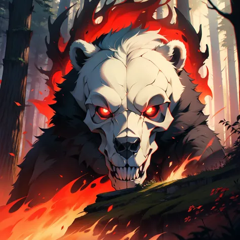 Bear Skull. Red Aura. Forest Background. Bear