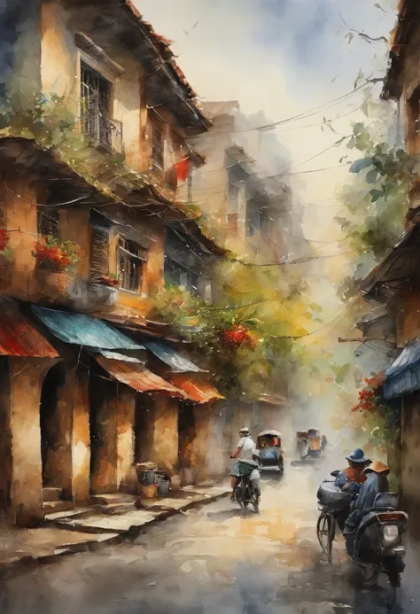 Best Quality, masutepiece, 超A high resolution, (photos realistic:1.4), surrealism, dream-like,fusionart，street in HaNoi in the background