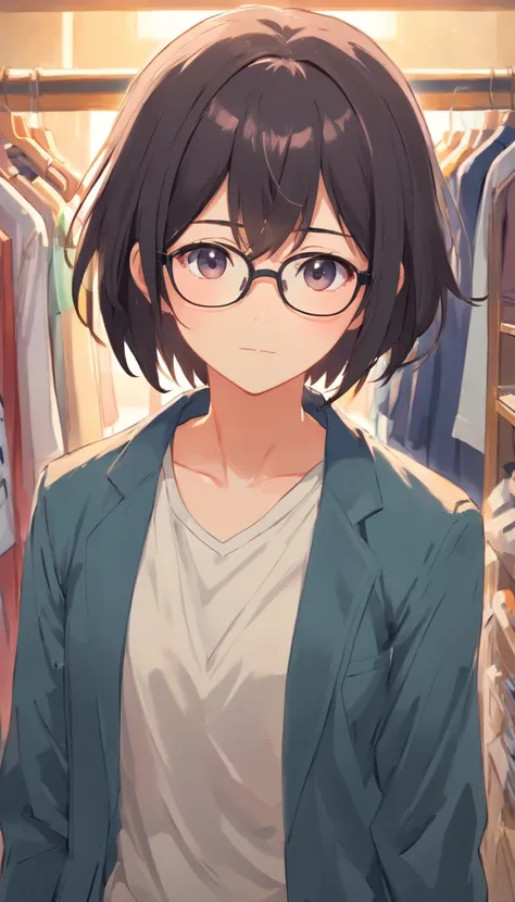 16 yaers old，Libido boy，Shota，black color hair，wears glasses，Square frame glasses，gloomily，contemplative，black black jacket，White color blouse，long whitr hair，with long bangs，messed up hair，without background，Line drawings，frontage，Dirty laundry