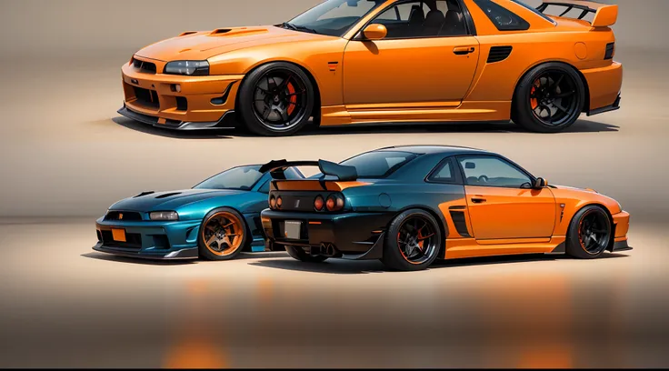 Car r34 skyline color orange 4k concept art