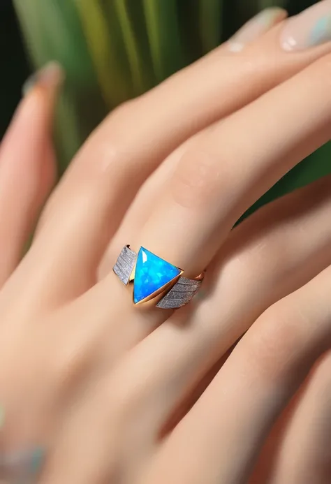 [Blue opal ring]
gyuru, Blue, {[Triangular shape]}，Flawless appearance, Top jewelry, luxury goods, A prestigious endorsement, 8K HD, Camera shot