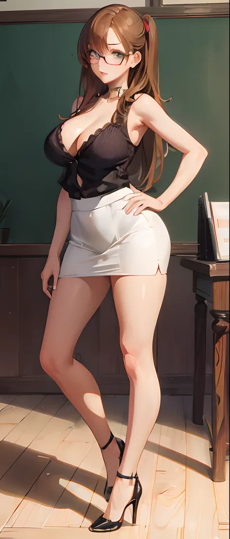 Hay una mujer con una falda corta posando para una foto, Colegiala hiperrealista, Una colegiala hiperrealista, Cuerpo perfecto sombreado realista, Colegiala realista, seductora chica de anime, Anime CG arte suave, Cuerpo perfecto fotorrealista, Render foto...