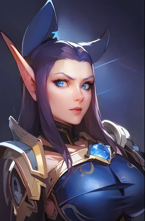 close-up of a cartoon character with blue eyes and a cat's ear, portrait of female paladin, portrait of a female mage, portrait ...