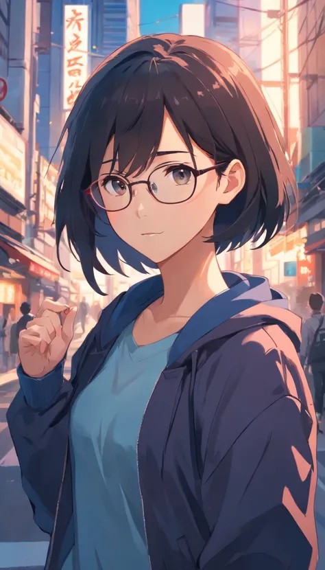 16 yaers old，Libido boy，Shota，male people，Black color hair，Square glasses，apathy，black black jacket，White color blouse，Short long hair，with long bangs，messed up hair，Without background，sketching，urban backdrop，modern day，No chest