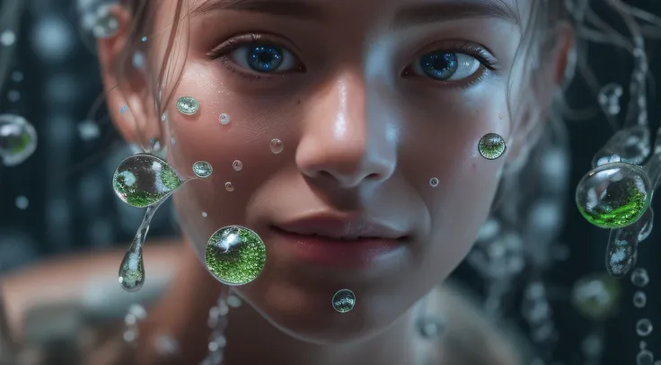 giant blister 8k ultra hd,author：alessio albi, depth of field for water drop particles,detailed rest periods for young girls，her...