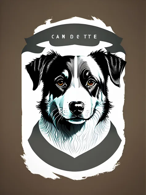 Estampa de camiseta Border collie, fundo preto, estilo de linhas minimalista, White Stroke.