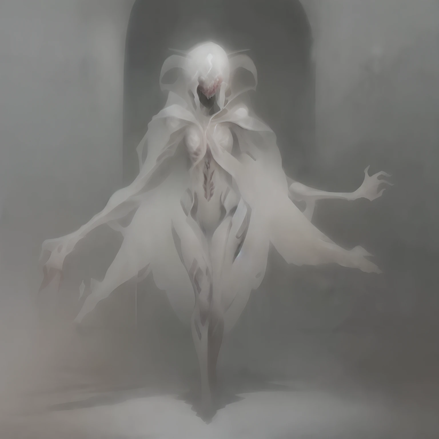 imagem arafed de uma mulher em um traje branco com uma espada, arte conceitual intocada, aura branca brilhante, ghostly form, bela arte conceitual de corpo inteiro, rsrs, symmetric concept art, arte conceitual demon soul, arte conceitual luminescente, a st...