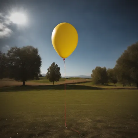 one yellow ballon flying with the number 51 stamped it and a string´s zipper