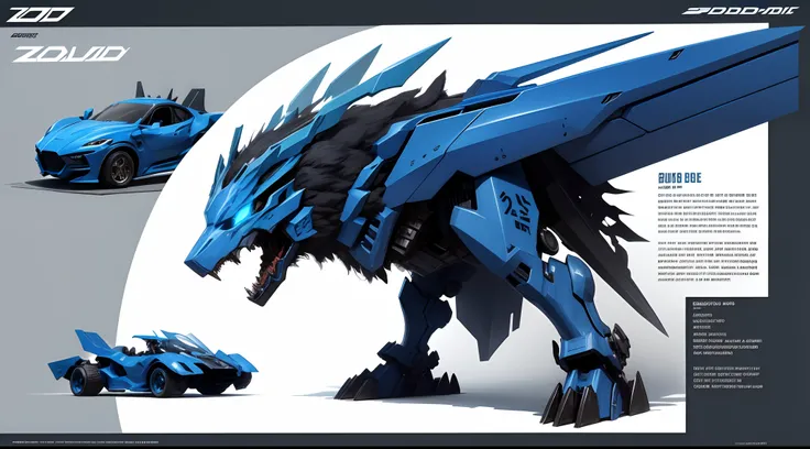 wild animal Zoid Car color blue concept art with weapon