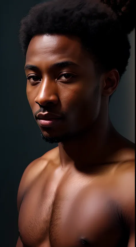 Photo portrait of a young man of African descent (pele texturizada, skin pores:1.2), ((fotorrealista):1.1), (..RAW, 8k:1.2), Escuro, cores silenciadas, slate atmosphere, .RAW candid cinema, 16 millimeters, color graded portra 400 film, remarkable color, ul...