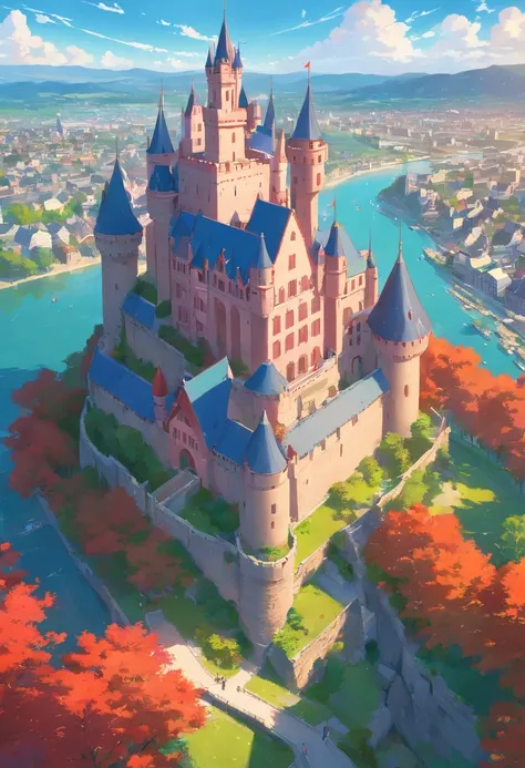 Rhine Red，Magnificent sprawling castle，Overhead，Unreality