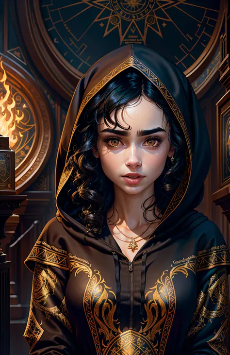 Lily Collins with curly black hair in a hoodie and wearing a medieval dress illustration is detailed, (detailed face), soft and bright, HD art by Greg Hildebrandt, Liu Citemer, Sejic Stjepan, Samyang, Aykut Aydogdu, Justin Gerard, Alphonse Mucha, Artgerm, ...