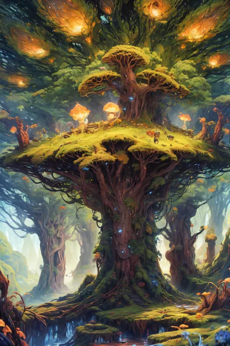 colorful scenario, the world tree, a large elven tree, elven forest, overhead view, yggdrasil, fentezi, an incredibly large tree...