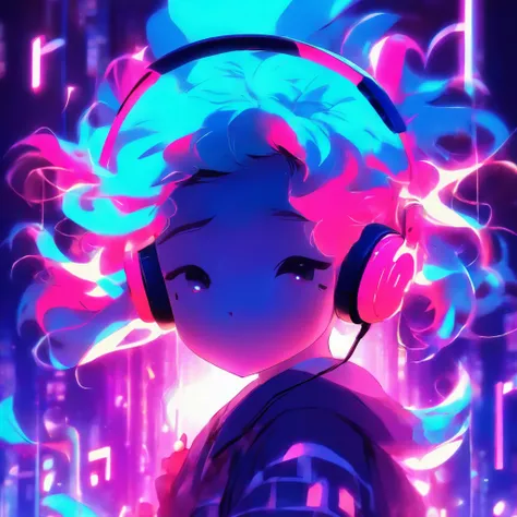 Little girl listening to music with earphones