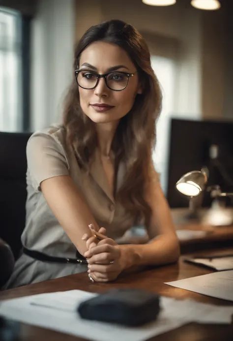 Office Lady With Glasses Working