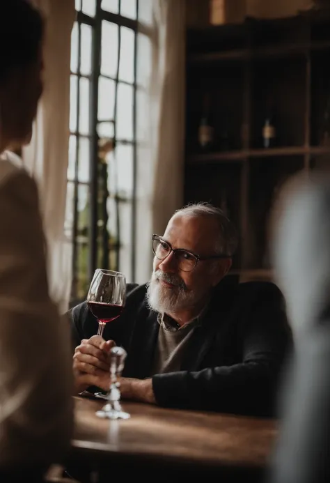 Retrato de um pai segurando vinho