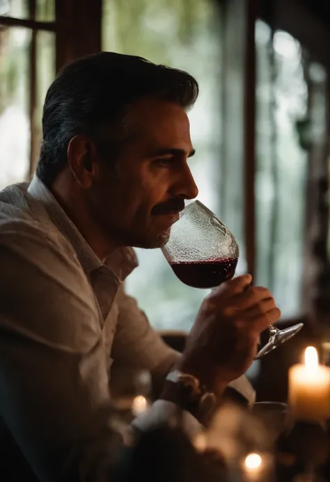 Retrato de um pai segurando vinho