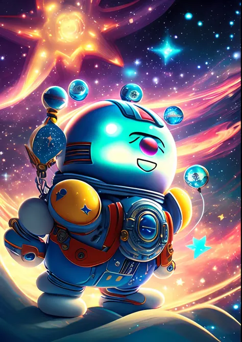 dreamlikeart, galaxy, outer space, nebula, star, [cyberpunked] Doraemon from the Stars. (star:1.5),