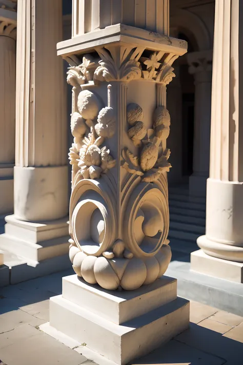 Create a Greek CONSTRUCTION, GREEK COLUMNS carved with precision , contra um fundo GREGO