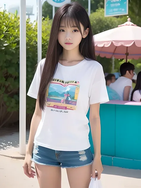 Looks Back，年轻，beach shorts，Long T-shirt，teens girl，Delicate body，petite body，Delicate body，small tits，tiny chest，A dark-haired，Very Longhair，An amusement park