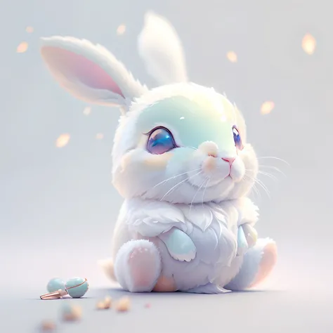 A very cute jade rabbit, Mid-Autumn Festival atmosphere, Silk, (Smooth texture), (Dont feel like youre alive), White body, sat on the ground, Looking up, 。.。.。.3D, C4D, blender, Octane rendering, Simple background, (White background :1.5), A masterpiece of...