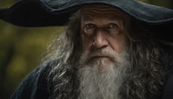 A portrait of a wizard, bearded, wrinkled, weathered, with piercing eyes, detailed face, high details, photography, dark studio, rim light, Nikon D850, 50mm, f/1.4