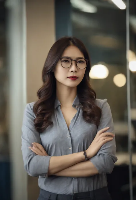 Young Asian Office Lady With Glasses Working