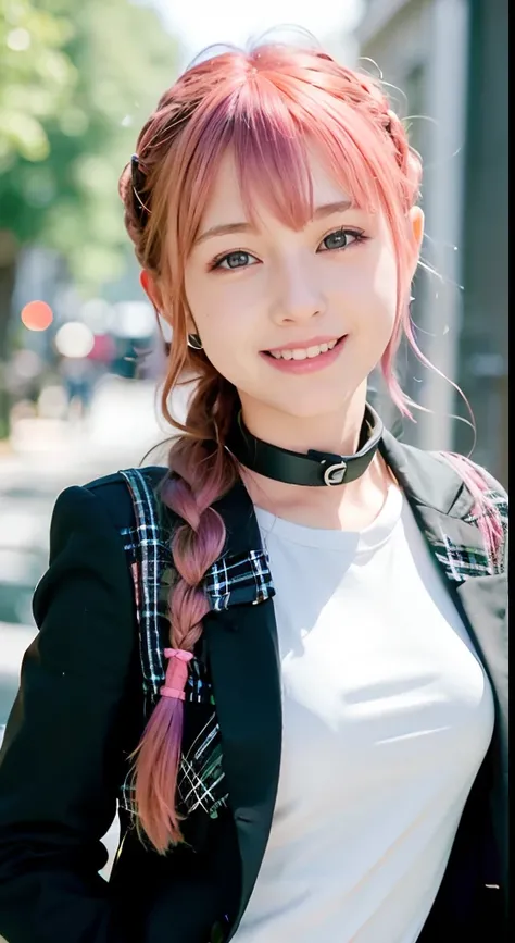 (ultra-detailliert), Tartan check jacket,high-school uniform、Blue eyes,The upper part of the body、a closeup、faces、(A smile:1.5),(facing front:1.2), 20yr old, teens girl,no tail,(no tail),2D, ​masterpiece, top-quality, animesque, A detailed eye, A detailed ...