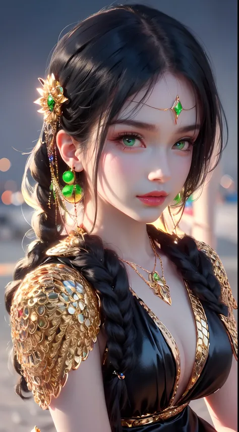 1 beautiful young princess, ((beautiful princess no longer a child:1.8)), ((wearing a black armored dress with gold trim in ancient hanfu style:1.6)), (((Exquisite patterns on the skirt:1.6))), ((braided hair with long black bangs: 1.6)), ((long bangs:1.6)...