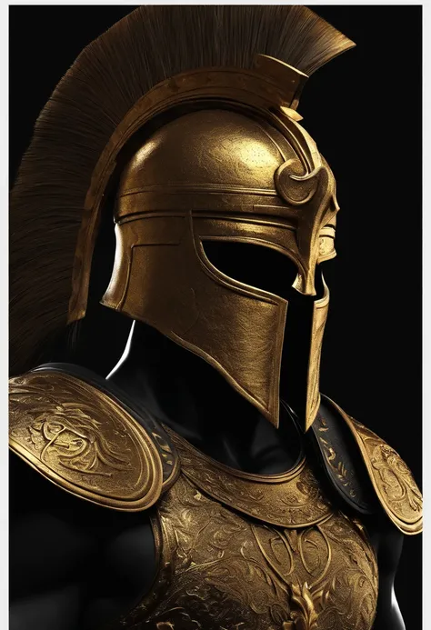 Spartan warrior in golden amour, black background, no face