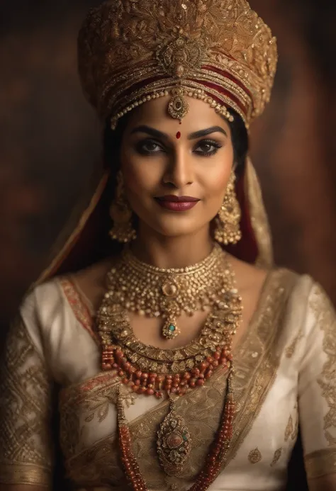 photo-realistic,studio-quality portrait of a fair indian mythical ancient queen raji  wearing luxurious and ornate clothing. intricate details opals and floral embellishments, diffused lighting,symmetrical depth of field,sharp focus,unreal engine