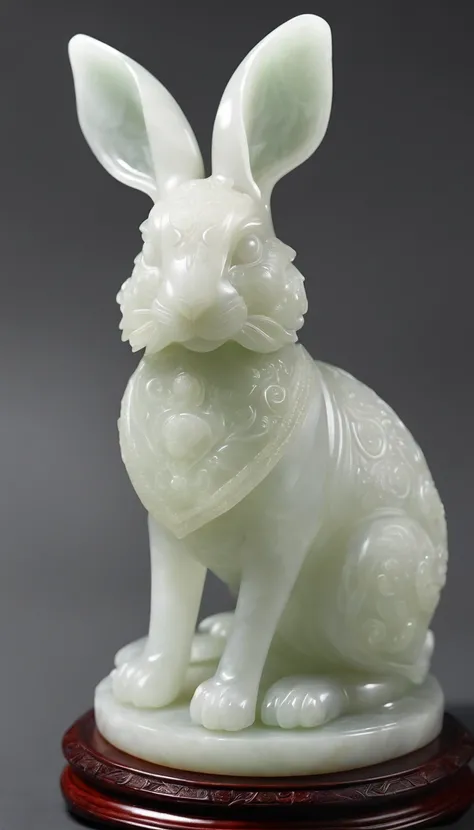 giant Intricate white marble hare,full moon,jade rabbit made up of Hotan Jade,crystal clear jade carving,(white background,blank background,moonlight:1.45),