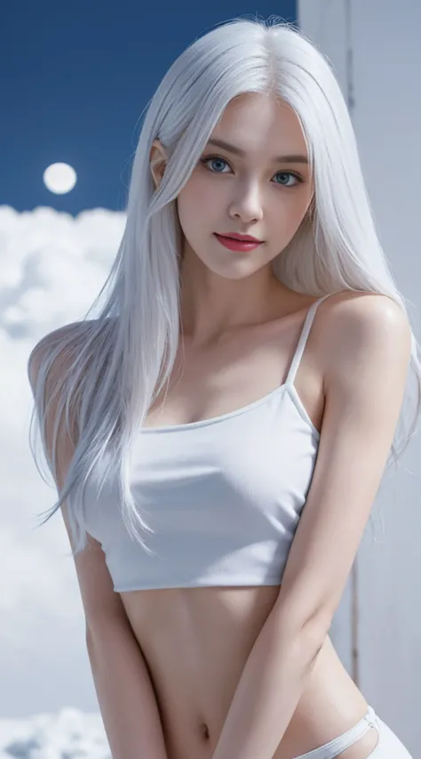 8K, Top Quality, Intricate Details, Ultra Detail, Ultra High Resolution, Masterpiece, random angle,  Slender, Smile, (Makeup: 0.4), (Fluffy Blue Eyes: 1.21), blue Eyes, looking at viewer, ((full body)), 1girl, solo, 1 girl, (( full body)), close up shot, ,...