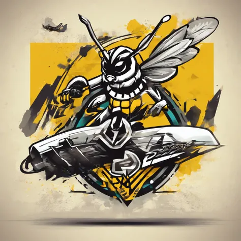 Design a logo for the Hornets Racing Team. El logotipo debe incorporar una abeja como mascota central. Use black and yellow prominently in the design to reflect the teams identity. The bee should have a dynamic appearance and be related to the speed and ex...