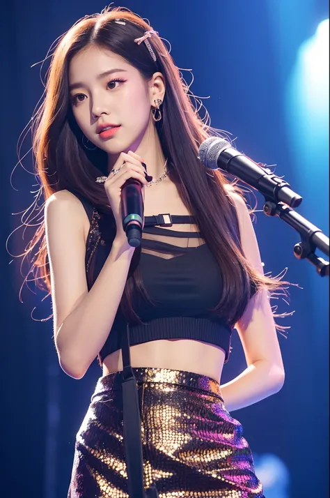 a close up of a woman in a short skirt and a microphone, jisoo from blackpink, jisoo of blackpink, blackpink jennie, bae suzy, portrait jisoo blackpink, lalisa manoban of blackpink, jia, performing on stage, kda, lalisa manobal, sun yunjoo, jossi of blackp...